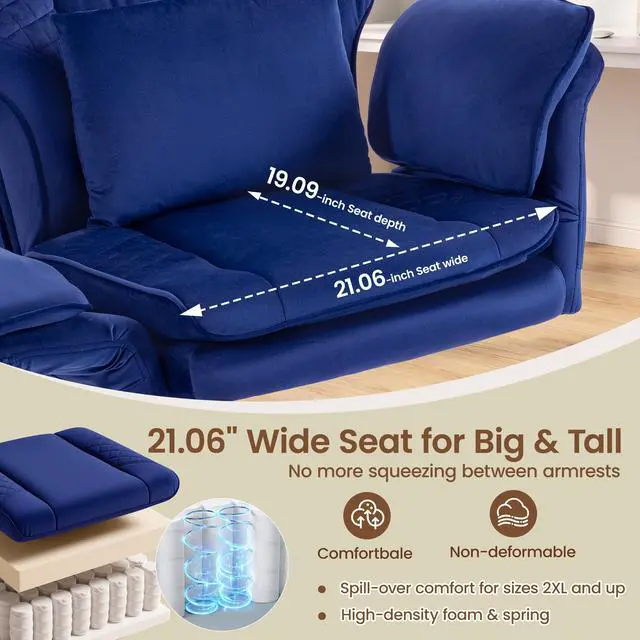 Alt view image 6 of 7 - Criss Cross Chair with Flip Armrests,Big and Tall Desk Chair with Footrest | Executive Office Chair with Pocket Spring Seat, Wide Seat Ergonomic Computer Gaming Chair with Lumbar Pillow, Velvet, Blue