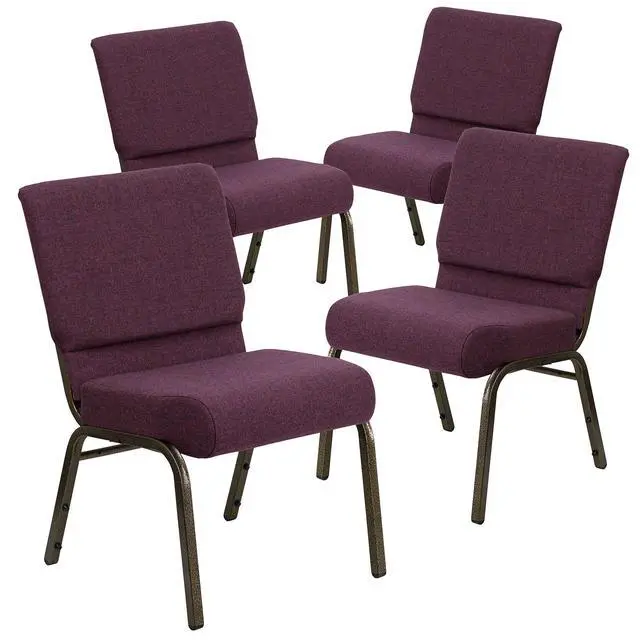 Alt view image 3 of 7 - Plum 21" W Stacking Church Chair, 4-Pack | Gold Vein Frame, Fabric Upholstery