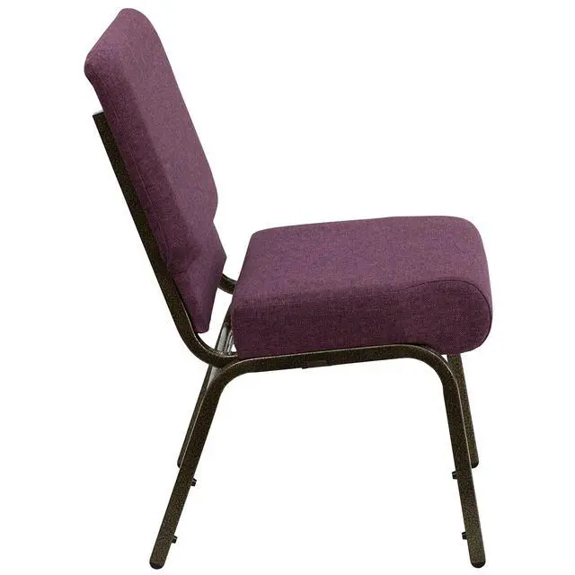 Alt view image 6 of 7 - Plum 21" W Stacking Church Chair, 4-Pack | Gold Vein Frame, Fabric Upholstery