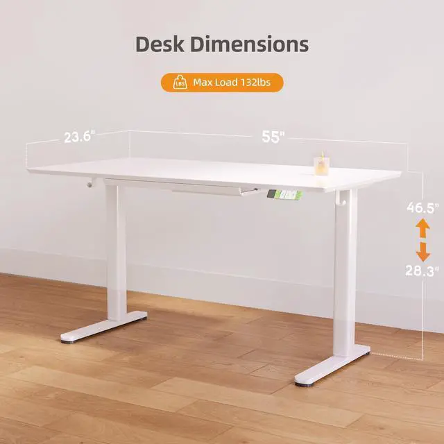 Alt view image 3 of 7 - Glass Standing Desk with Drawers 55x24 Inch Super White | Tempered Glass Top, Ergonomic, 3 Memory Presets, Adjustable Height, Stand Up Desk