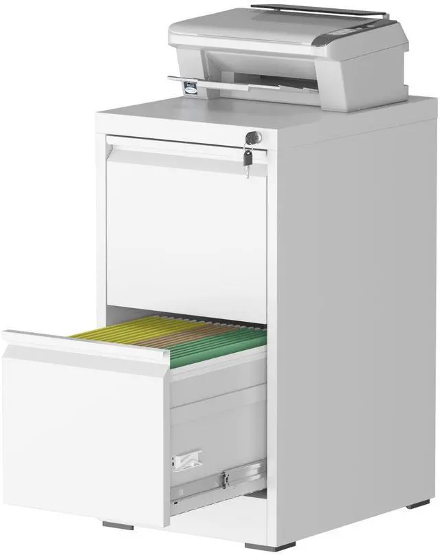 Main image of File Cabinet, 2 Drawer File Cabinet with Lock, Steel Vertical Filing Cabinets for Home Office, Heavy Duty File Storage Cabinet for Legal/Letter/A4 Documents, Easy to Assemble, White