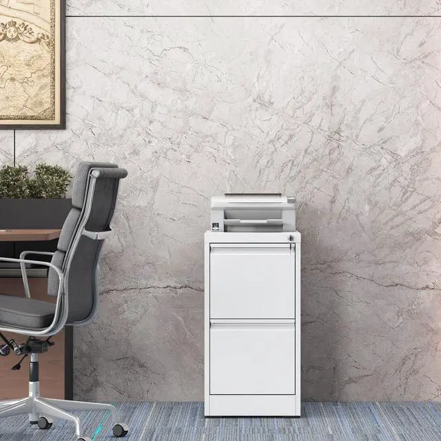 Alt view image 2 of 7 - File Cabinet, 2 Drawer File Cabinet with Lock, Steel Vertical Filing Cabinets for Home Office, Heavy Duty File Storage Cabinet for Legal/Letter/A4 Documents, Easy to Assemble, White
