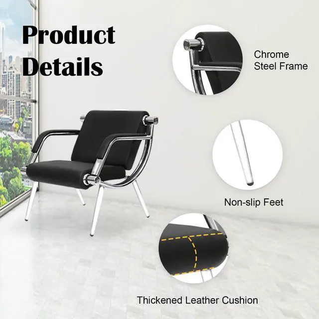 Alt view image 4 of 7 - 1-seat Waiting Room Chairs - Office Reception Chairs Guest & Reception Chairs for Salon Barber Bench Airport Bank Hall Visitor Guest Black PU Leather