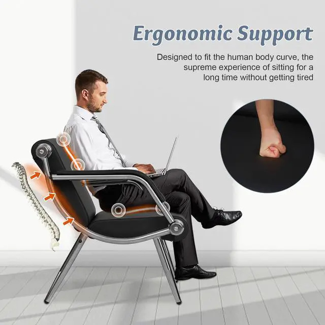 Alt view image 6 of 7 - 1-seat Waiting Room Chairs - Office Reception Chairs Guest & Reception Chairs for Salon Barber Bench Airport Bank Hall Visitor Guest Black PU Leather