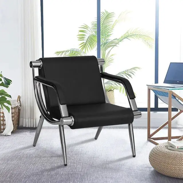 Alt view image 5 of 7 - 1-seat Waiting Room Chairs - Office Reception Chairs Guest & Reception Chairs for Salon Barber Bench Airport Bank Hall Visitor Guest Black PU Leather