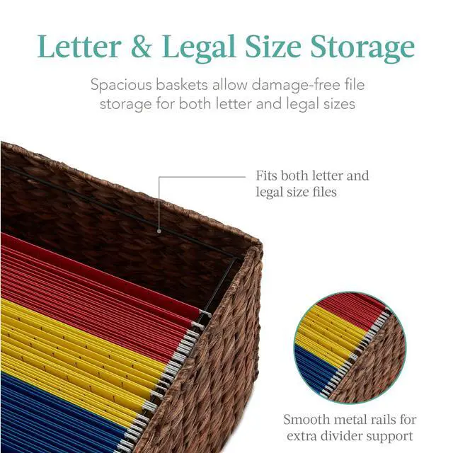 Alt view image 4 of 7 - Vertical Rolling File Cabinet, Multipurpose Portable Water Hyacinth Basket Organizer for Home Office, Workspace w/Rubberwood Frame, Metal Sliders, Locking Caster Wheels - Mocha