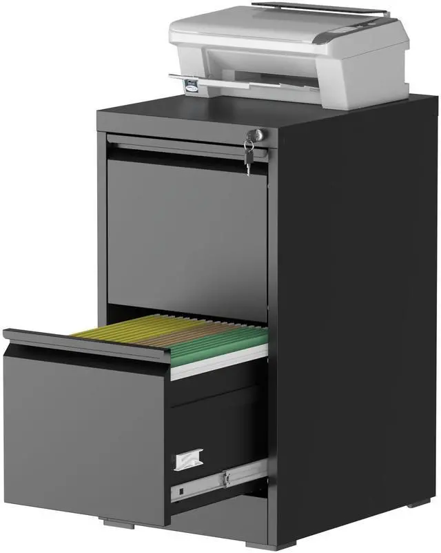 Main image of 2 Drawer File Cabinet with Lock, File Cabinet, Steel Vertical Filing Cabinets for Home Office, Heavy Duty File Storage Cabinet for Legal/Letter/A4 Documents, Easy to Assemble, Black