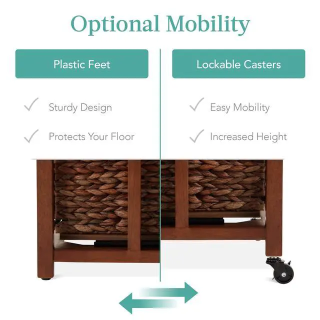 Alt view image 6 of 7 - Vertical Rolling File Cabinet, Multipurpose Portable Water Hyacinth Basket Organizer for Home Office, Workspace w/Rubberwood Frame, Metal Sliders, Locking Caster Wheels - Mocha