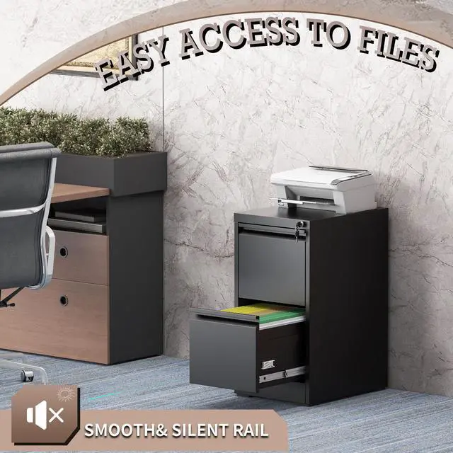 Alt view image 6 of 7 - 2 Drawer File Cabinet with Lock, File Cabinet, Steel Vertical Filing Cabinets for Home Office, Heavy Duty File Storage Cabinet for Legal/Letter/A4 Documents, Easy to Assemble, Black