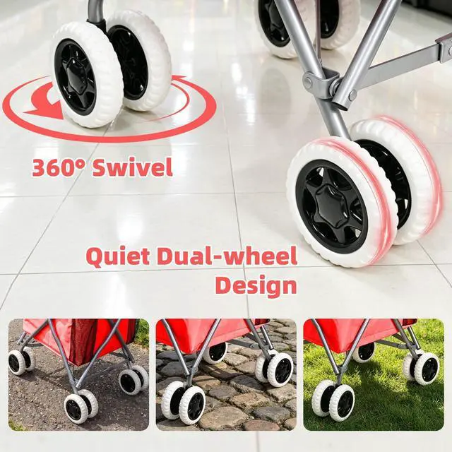 Alt view image 3 of 7 - Shopping Carts for Groceries Foldable Rolling Trolley with Double Front Swivel Wheels Waterproof Removable Canvas Liner with Cover for Laundry Grocery, Baggage, Picnic (Holds Up to 120 lbs)