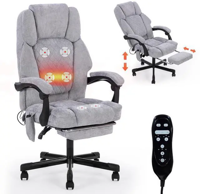Main image of Massage Office Chair with Foot Rest,High Back & Heat 6 Vibration Points, Executive Desk Chair,Big and Tall Office Chair 400lbs, Comfortable Ergonomic Reclining Managerial Chair, Grey