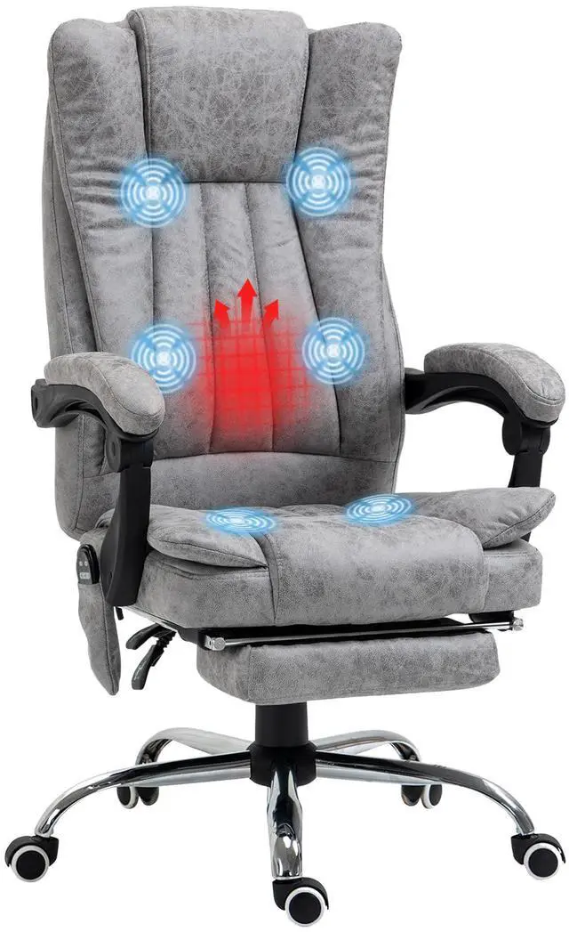 Main image of 6 Point Vibration Massage Office Chair, High Back, Gray | Computer Chair with Heat, Adjustable Height, Reclining Backrest, Retractable Footrest