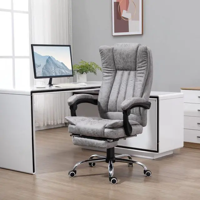 Alt view image 2 of 7 - 6 Point Vibration Massage Office Chair, High Back, Gray | Computer Chair with Heat, Adjustable Height, Reclining Backrest, Retractable Footrest