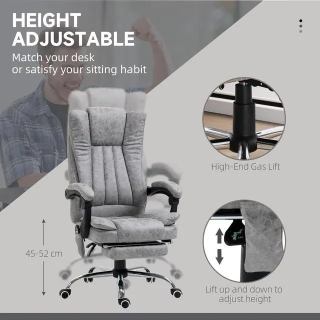 Alt view image 3 of 7 - 6 Point Vibration Massage Office Chair, High Back, Gray | Computer Chair with Heat, Adjustable Height, Reclining Backrest, Retractable Footrest