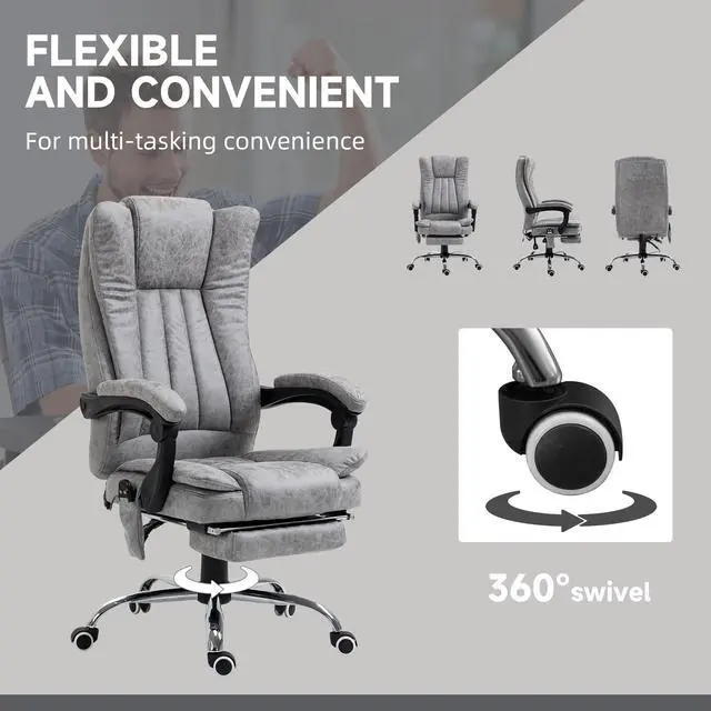 Alt view image 4 of 7 - 6 Point Vibration Massage Office Chair, High Back, Gray | Computer Chair with Heat, Adjustable Height, Reclining Backrest, Retractable Footrest
