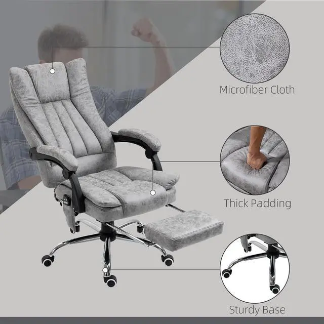 Alt view image 6 of 7 - 6 Point Vibration Massage Office Chair, High Back, Gray | Computer Chair with Heat, Adjustable Height, Reclining Backrest, Retractable Footrest