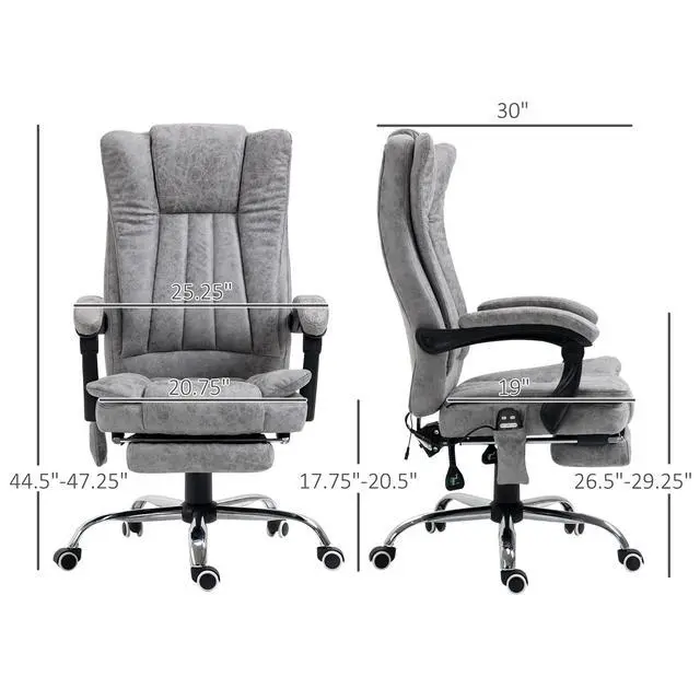 Alt view image 7 of 7 - 6 Point Vibration Massage Office Chair, High Back, Gray | Computer Chair with Heat, Adjustable Height, Reclining Backrest, Retractable Footrest
