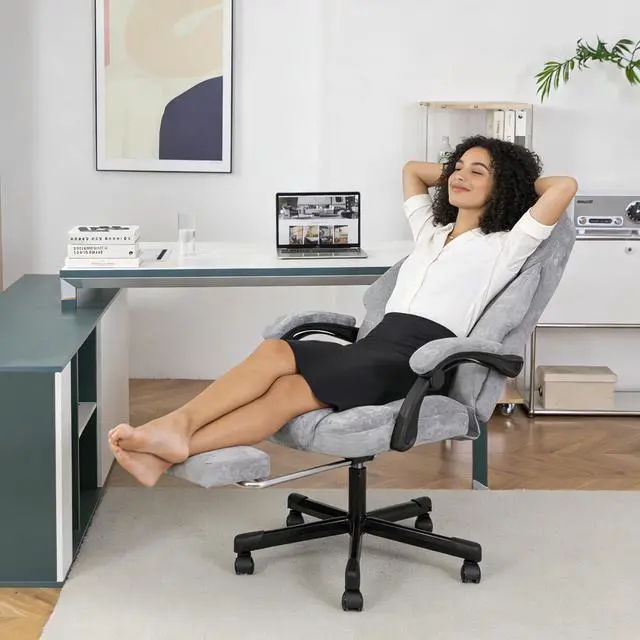 Alt view image 2 of 7 - Massage Office Chair with Foot Rest,High Back & Heat 6 Vibration Points, Executive Desk Chair,Big and Tall Office Chair 400lbs, Comfortable Ergonomic Reclining Managerial Chair, Grey