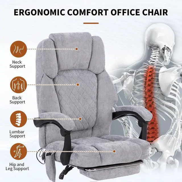 Alt view image 4 of 7 - Massage Office Chair with Foot Rest,High Back & Heat 6 Vibration Points, Executive Desk Chair,Big and Tall Office Chair 400lbs, Comfortable Ergonomic Reclining Managerial Chair, Grey