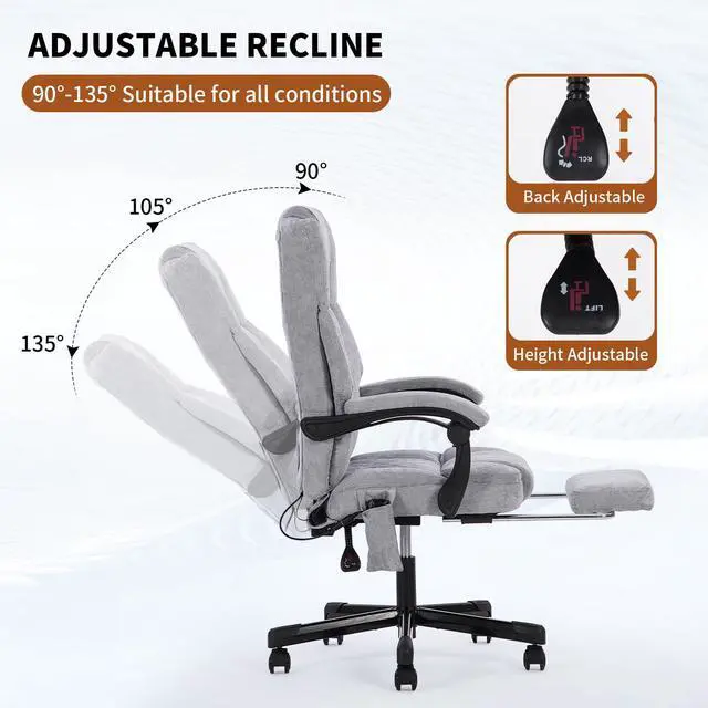 Alt view image 5 of 7 - Massage Office Chair with Foot Rest,High Back & Heat 6 Vibration Points, Executive Desk Chair,Big and Tall Office Chair 400lbs, Comfortable Ergonomic Reclining Managerial Chair, Grey