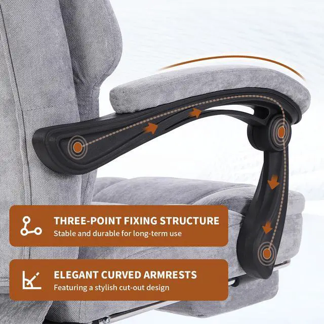 Alt view image 7 of 7 - Massage Office Chair with Foot Rest,High Back & Heat 6 Vibration Points, Executive Desk Chair,Big and Tall Office Chair 400lbs, Comfortable Ergonomic Reclining Managerial Chair, Grey