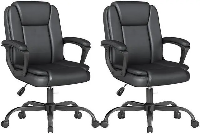 Main image of Executive Office Chair, Leather Desk Computer Chair with Padded Armrests, Mid-Back Swivel Adjustable Ergonomic Design for Home Office, 2PC, Black