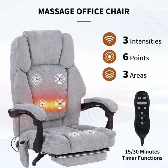 Alt view image 6 of 7 - Massage Office Chair with Foot Rest,High Back & Heat 6 Vibration Points, Executive Desk Chair,Big and Tall Office Chair 400lbs, Comfortable Ergonomic Reclining Managerial Chair, Grey