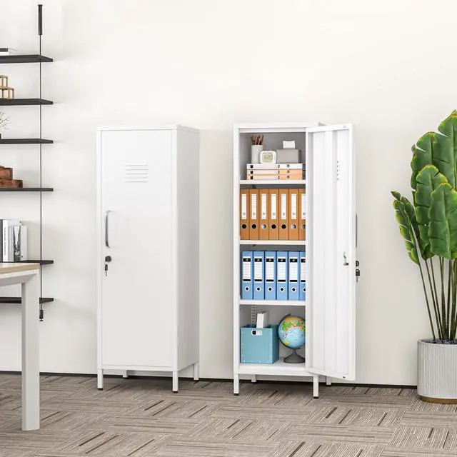 Alt view image 2 of 7 - 47.24" H Metal Locker Storage Cabinet, Office Locker with 3 Adjustable Shelves, Steel Cabinet with 1 Door, High Legs Organizer for Home Office, Kitchen, Living Room, Bedroom and Bathroom