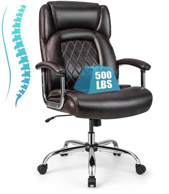 Main image of Big and Tall Office Chair 500 LBS, High Back Executive Office Chair for Heavy People, Adjustable Swivel Desk Chair, PU Leather Computer Chair with Extra Wide Seat for Home Office, Brown