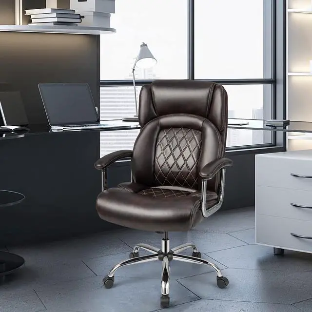 Alt view image 2 of 7 - Big and Tall Office Chair 500 LBS, High Back Executive Office Chair for Heavy People, Adjustable Swivel Desk Chair, PU Leather Computer Chair with Extra Wide Seat for Home Office, Brown