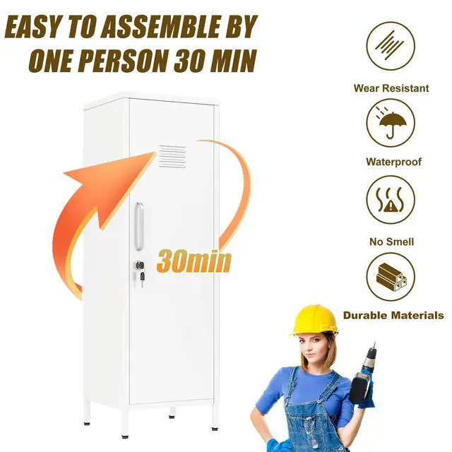 Alt view image 5 of 7 - 47.24" H Metal Locker Storage Cabinet, Office Locker with 3 Adjustable Shelves, Steel Cabinet with 1 Door, High Legs Organizer for Home Office, Kitchen, Living Room, Bedroom and Bathroom