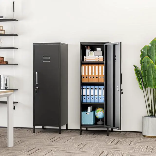 Alt view image 2 of 7 - 47.24" H Metal Locker Storage Cabinet, Office Locker with 3 Adjustable Shelves, Steel Cabinet with 1 Door, High Legs Organizer for Home Office, Kitchen, Living Room, Bedroom and Bathroom
