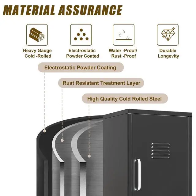 Alt view image 5 of 7 - 47.24" H Metal Locker Storage Cabinet, Office Locker with 3 Adjustable Shelves, Steel Cabinet with 1 Door, High Legs Organizer for Home Office, Kitchen, Living Room, Bedroom and Bathroom