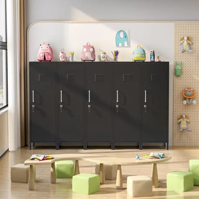 Alt view image 6 of 7 - 47.24" H Metal Locker Storage Cabinet, Office Locker with 3 Adjustable Shelves, Steel Cabinet with 1 Door, High Legs Organizer for Home Office, Kitchen, Living Room, Bedroom and Bathroom