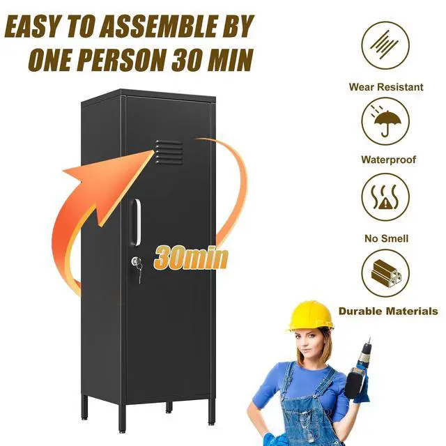 Alt view image 4 of 7 - 47.24" H Metal Locker Storage Cabinet, Office Locker with 3 Adjustable Shelves, Steel Cabinet with 1 Door, High Legs Organizer for Home Office, Kitchen, Living Room, Bedroom and Bathroom