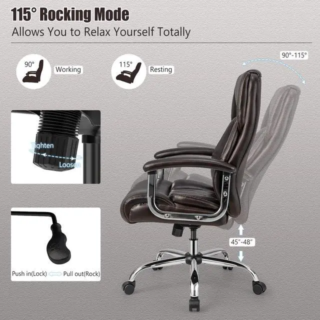 Alt view image 5 of 7 - Big and Tall Office Chair 500 LBS, High Back Executive Office Chair for Heavy People, Adjustable Swivel Desk Chair, PU Leather Computer Chair with Extra Wide Seat for Home Office, Brown