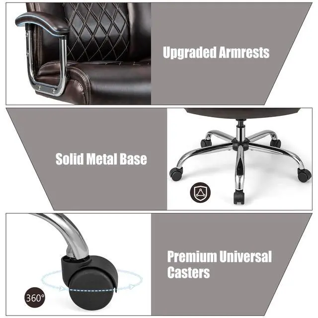 Alt view image 6 of 7 - Big and Tall Office Chair 500 LBS, High Back Executive Office Chair for Heavy People, Adjustable Swivel Desk Chair, PU Leather Computer Chair with Extra Wide Seat for Home Office, Brown