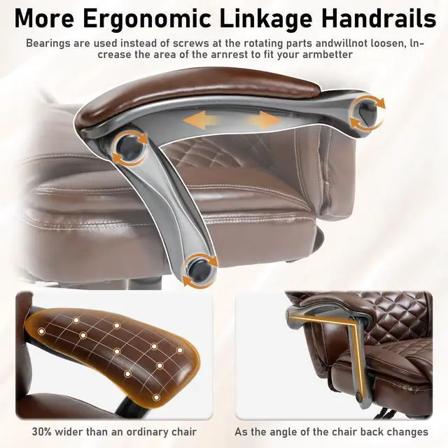 Alt view image 5 of 7 - 500 lbs Office Chair with Foot Rest, Reclining Executive Chair Brown | Big & Tall Computer Desk Chair, PU Ergonomic Lumbar Support, Thicker Pocket Spring Cushion, High Back