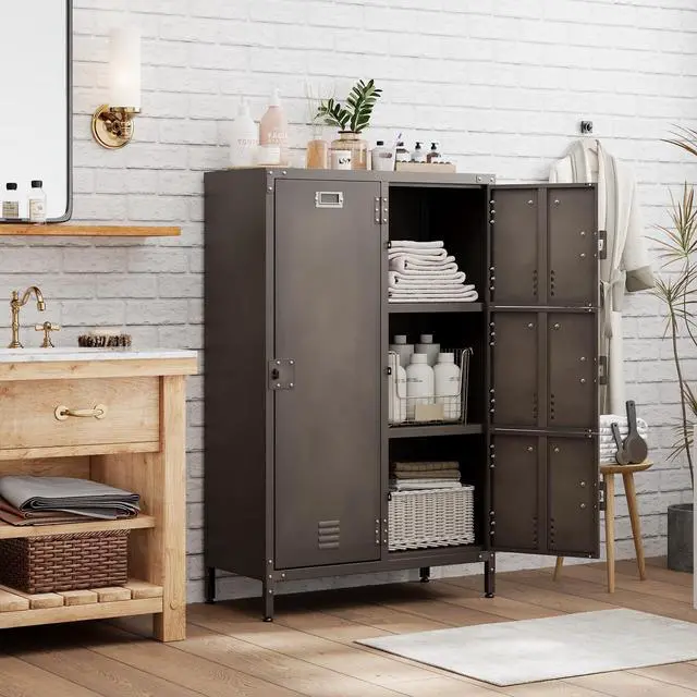 Alt view image 2 of 7 - Metal Locker with 4 Lockable Doors, Industrial Steel Storage Lockers for Employees - 55.1" Locker Storage Cabinets for School, Gym, Home, Office, Garage (4 Door)