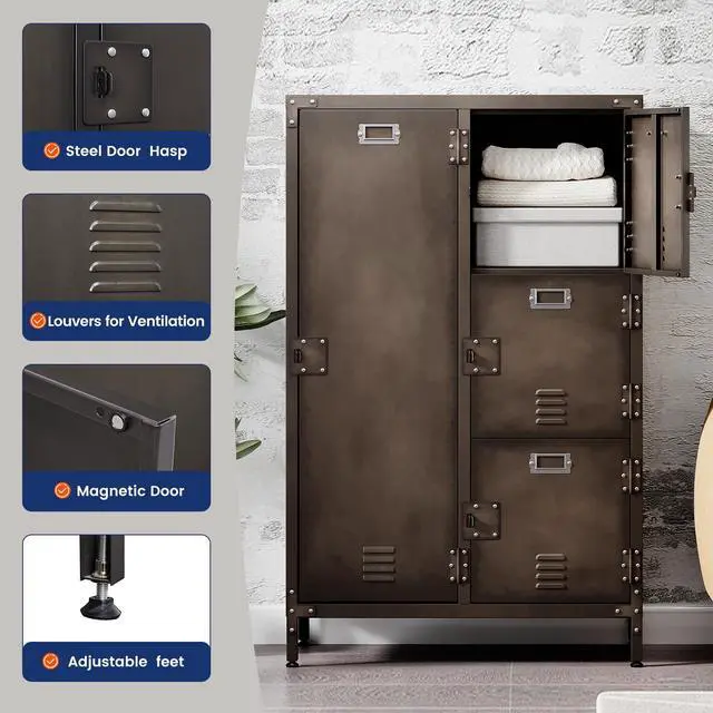 Alt view image 4 of 7 - Metal Locker with 4 Lockable Doors, Industrial Steel Storage Lockers for Employees - 55.1" Locker Storage Cabinets for School, Gym, Home, Office, Garage (4 Door)