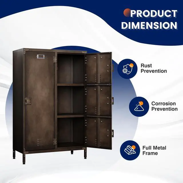 Alt view image 5 of 7 - Metal Locker with 4 Lockable Doors, Industrial Steel Storage Lockers for Employees - 55.1" Locker Storage Cabinets for School, Gym, Home, Office, Garage (4 Door)
