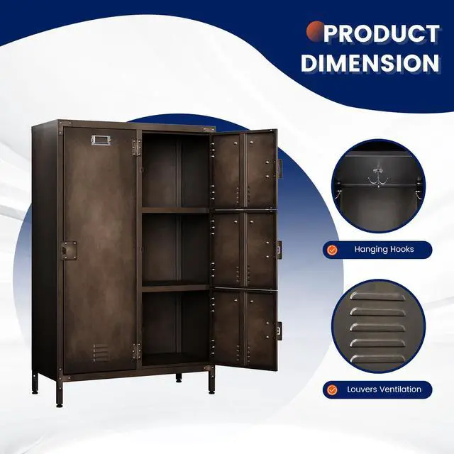Alt view image 6 of 7 - Metal Locker with 4 Lockable Doors, Industrial Steel Storage Lockers for Employees - 55.1" Locker Storage Cabinets for School, Gym, Home, Office, Garage (4 Door)