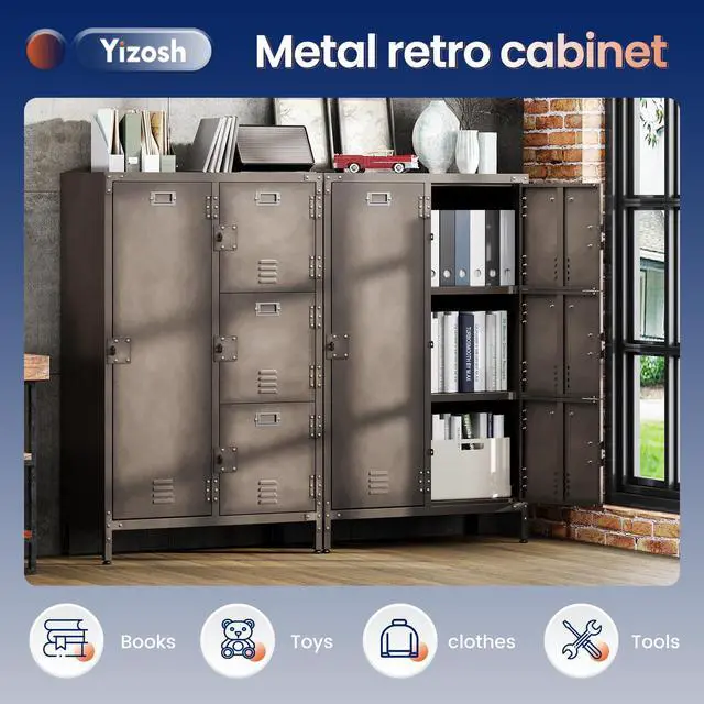 Alt view image 7 of 7 - Metal Locker with 4 Lockable Doors, Industrial Steel Storage Lockers for Employees - 55.1" Locker Storage Cabinets for School, Gym, Home, Office, Garage (4 Door)
