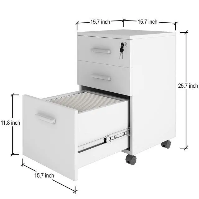 Alt view image 2 of 6 - Lazio White File Cabinet, Filing Cabinets for Home Office, Drawers for Under Desk, Locking 3 Drawer Rolling Wood File Cabinet with Lock, by Crafts and Comfort