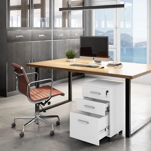 Alt view image 3 of 6 - Lazio White File Cabinet, Filing Cabinets for Home Office, Drawers for Under Desk, Locking 3 Drawer Rolling Wood File Cabinet with Lock, by Crafts and Comfort