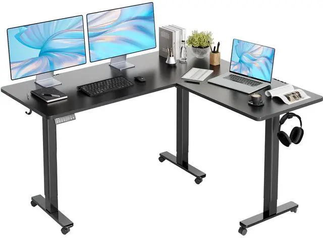 Main image of L Shaped Electric Standing Desk 63x55 inch Dual Motor | Height 28.3"-47.2" Adjustable, 220lbs Capacity, Sturdy Steel Frame, Splice Board included, Ideal for Home Office Corner