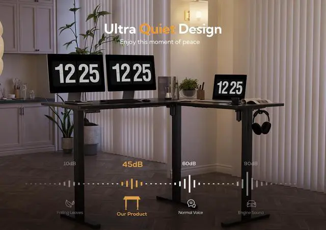 Alt view image 2 of 7 - L Shaped Electric Standing Desk 63x55 inch Dual Motor | Height 28.3"-47.2" Adjustable, 220lbs Capacity, Sturdy Steel Frame, Splice Board included, Ideal for Home Office Corner