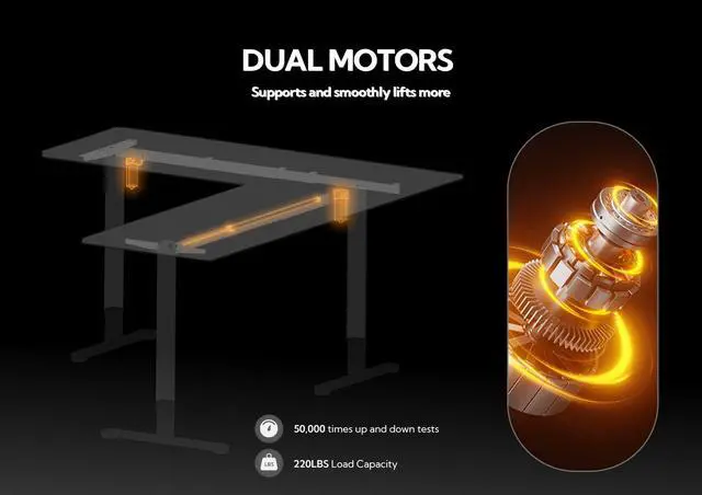 Alt view image 6 of 7 - L Shaped Electric Standing Desk 63x55 inch Dual Motor | Height 28.3"-47.2" Adjustable, 220lbs Capacity, Sturdy Steel Frame, Splice Board included, Ideal for Home Office Corner