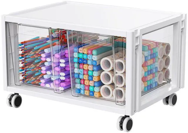Main image of Stackable Storage Drawer Carts, Extra Large Bins 1 Tier 2 Drawers | Smooth Pull-Out Drawers, Clear Plastic Storage Organizer Container For Home Office Bedroom Bathroom Art Crafts Under Desk