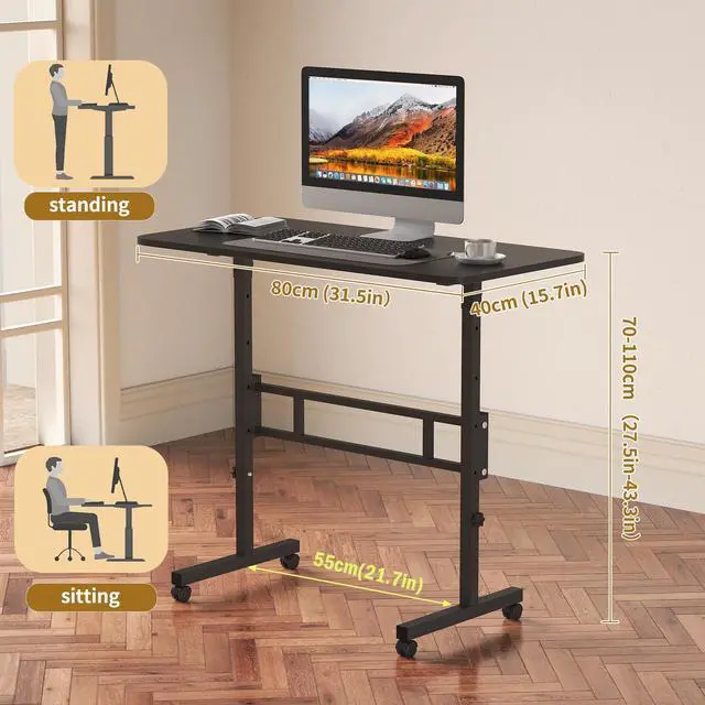 Alt view image 3 of 6 - Small Standing Desk Adjustable Height, Mobile Rolling Stand Up Desk with Wheels, 32 Inch Portable Rolling Desks Computer Office Workstations Walking Pad (Black)